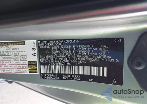 2011 Toyota Fj Cruiser z USA, uszkodzony, nr VIN JTEZU4BF8BK011366